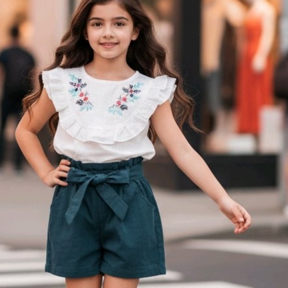 YITZHI Other - GIRLS SIZE 4 / 5 2pc SHIRT & SHORT Set Size Small Knot Shorts, Matching Set NEW